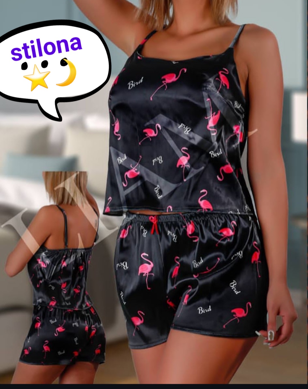 دوخت روبالشتی ساتن،تاپ شلوارک stilona