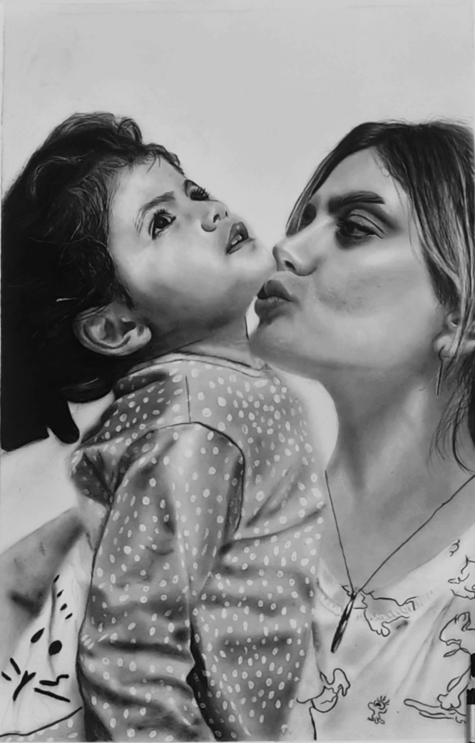 طراحی چهره سیاه قلم.شقایق ابراهیمی